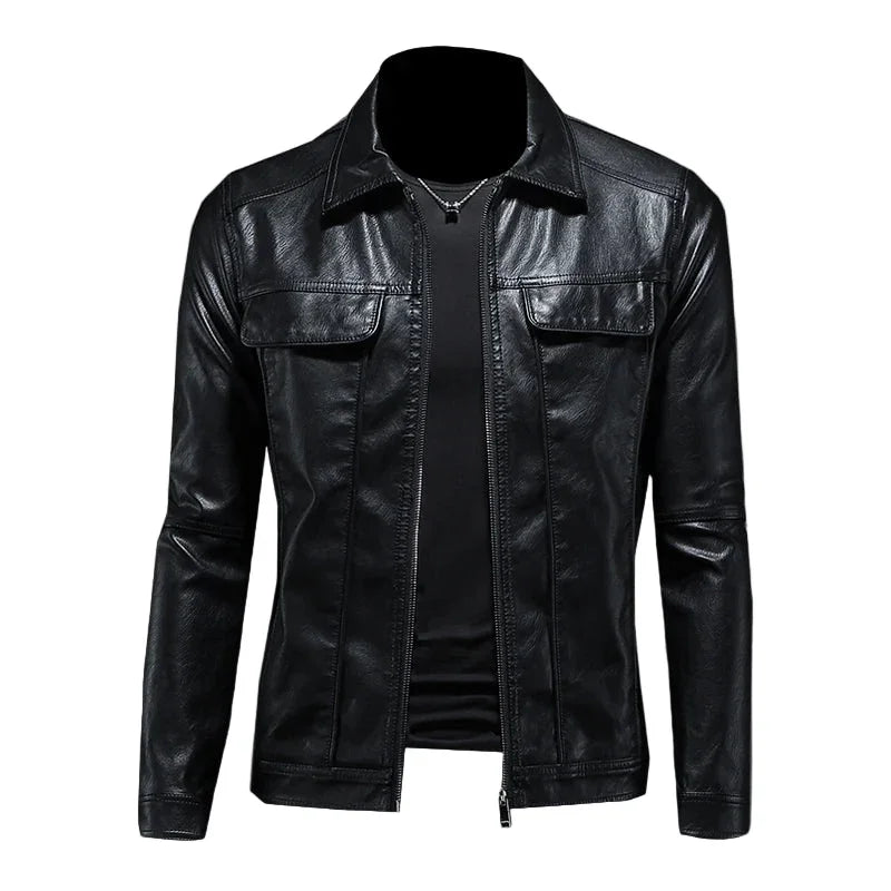 Black leather jacket on a gray background