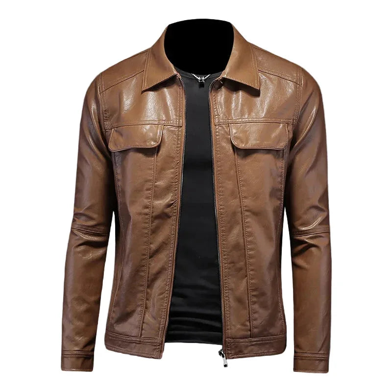 Brown leather jacket on a gray background